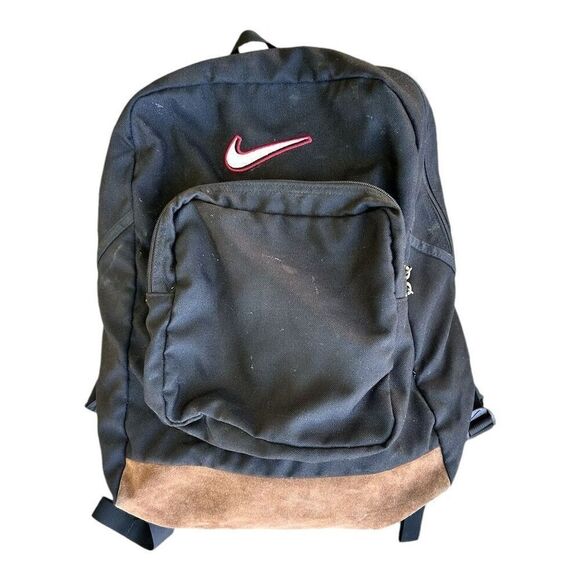 Vintage 90s Nike Backpack Black Retro Suede Bottom Unisex - Picture 1 of 4